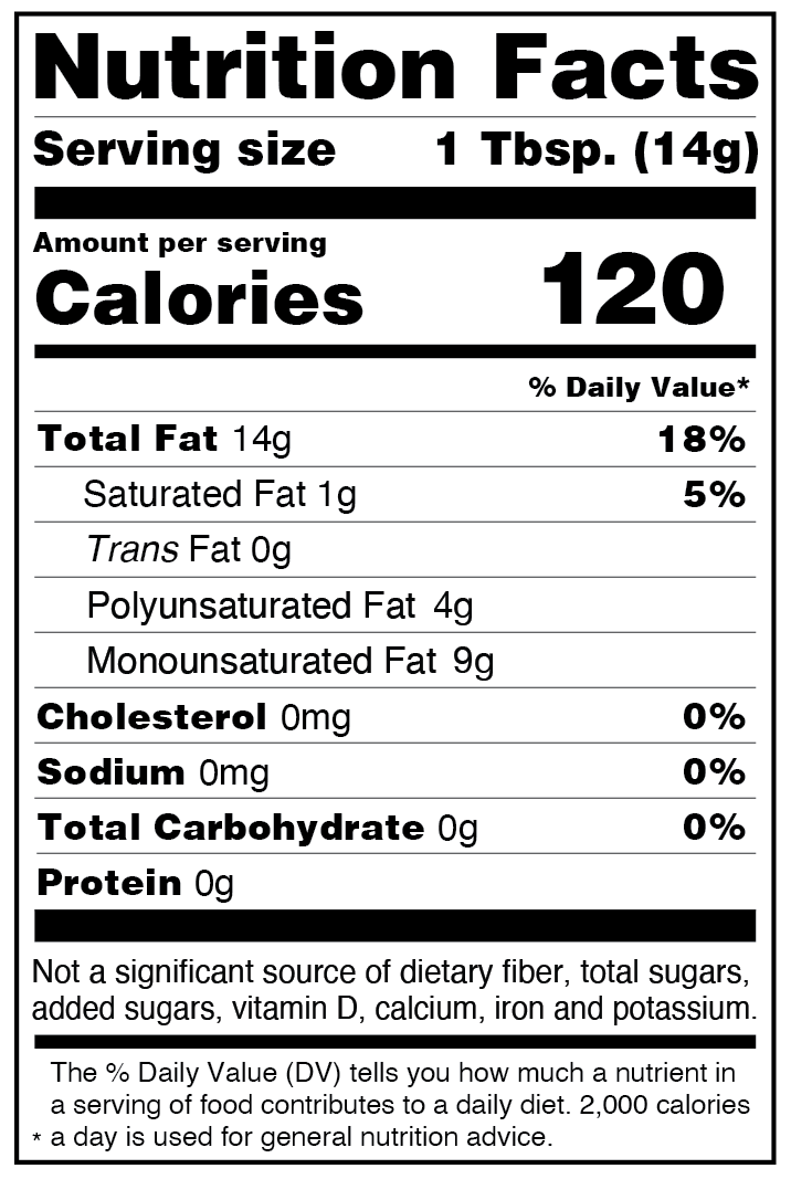Clear Canola Oil Nutrition Facts